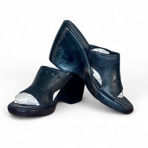 Tommy Hilfiger Y2K Black Leather Wedge Platform Sandals Size 8